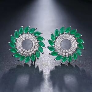 Elegant Green and Silver Cubic Zirconia Stud Earrings